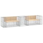 Gabion Garden Bench Outdoor Patio Wooden Park Seat Chair Steel Solid Pine Wood