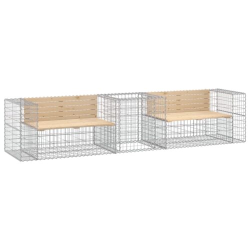 Gabion Garden Bench Outdoor Patio Wooden Park Seat Chair Steel Solid Pine Wood