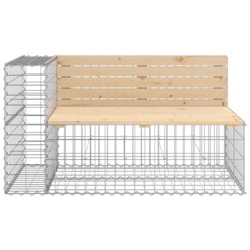 Gabion Garden Bench Outdoor Patio Wooden Park Seat Chair Steel Solid Pine Wood - Image 4