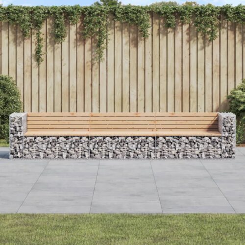 Gabion Garden Bench Outdoor Patio Wooden Park Seat Chair Steel Solid Pine Wood - Image 2