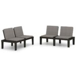 Garden Lounge Benches with Cushions 2pcs Plastic Grey