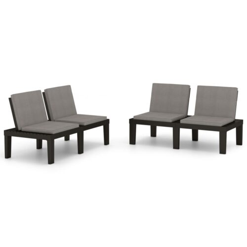 Garden Lounge Benches with Cushions 2pcs Plastic Grey