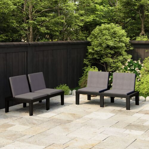 Garden Lounge Benches with Cushions 2pcs Plastic Grey - Image 2