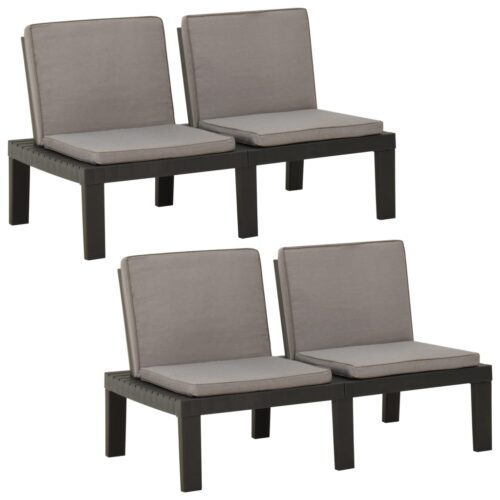 Garden Lounge Benches with Cushions 2pcs Plastic Grey - Image 3