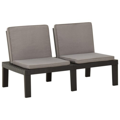 Garden Lounge Benches with Cushions 2pcs Plastic Grey - Image 4