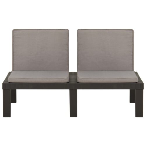 Garden Lounge Benches with Cushions 2pcs Plastic Grey - Image 5