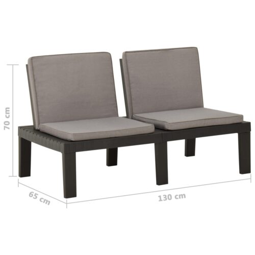 Garden Lounge Benches with Cushions 2pcs Plastic Grey - Image 9