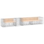 Gabion Garden Bench Outdoor Patio Wooden Park Seat Chair Steel Solid Pine Wood