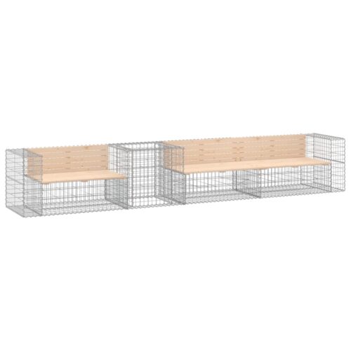 Gabion Garden Bench Outdoor Patio Wooden Park Seat Chair Steel Solid Pine Wood