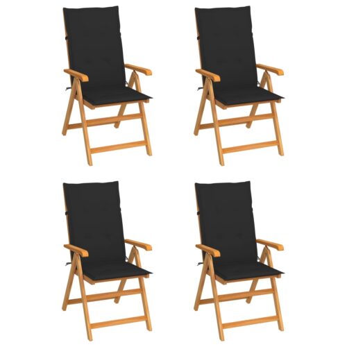 Garden Chairs 4pcs with Black Cushions Solid Teak Wood - Image 2