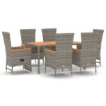 7-Piece Garden Dining Set with Cushions Grey Poly Rattan Wicker Outdoor Patio Furniture