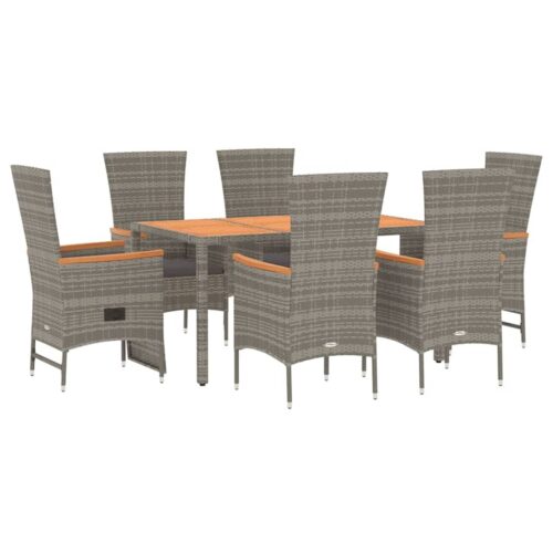 7-Piece Garden Dining Set with Cushions Grey Poly Rattan Wicker Outdoor Patio Furniture - Image 3