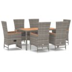 7-Piece Garden Dining Set with Cushions Grey Poly Rattan Wicker Outdoor Patio Furniture