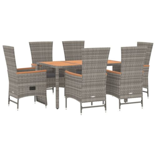 7-Piece Garden Dining Set with Cushions Grey Poly Rattan Wicker Outdoor Patio Furniture - Image 3