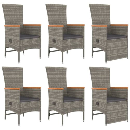 7-Piece Garden Dining Set with Cushions Grey Poly Rattan Wicker Outdoor Patio Furniture - Image 4