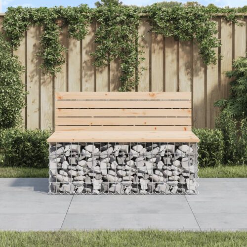 Gabion Garden Bench Outdoor Patio Wooden Park Seat Chair Steel Solid Pine Wood - Image 2