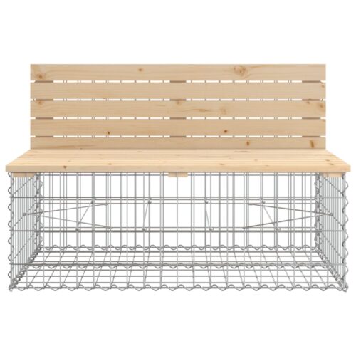 Gabion Garden Bench Outdoor Patio Wooden Park Seat Chair Steel Solid Pine Wood - Image 3