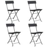Folding Bistro Chairs 4pcs Black Poly Rattan Steel