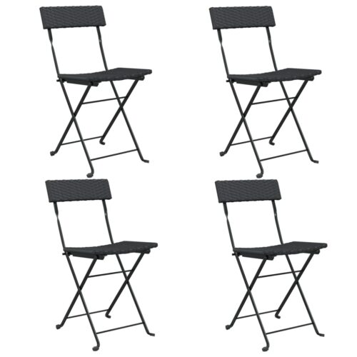 Folding Bistro Chairs 4pcs Black Poly Rattan Steel