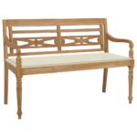 Batavia Garden Bench Outdoor Patio Cushion Padded Seat Chair Solid Teak Wood