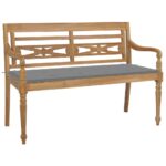 Batavia Garden Bench Outdoor Patio Cushion Padded Seat Chair Solid Teak Wood