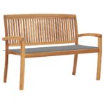 Stackable Garden Bench with Cushion Outdoor Patio Lounge Chair Solid Teak Wood