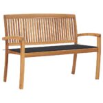 Stackable Garden Bench with Cushion Outdoor Patio Seat Chair Solid Teak Wood