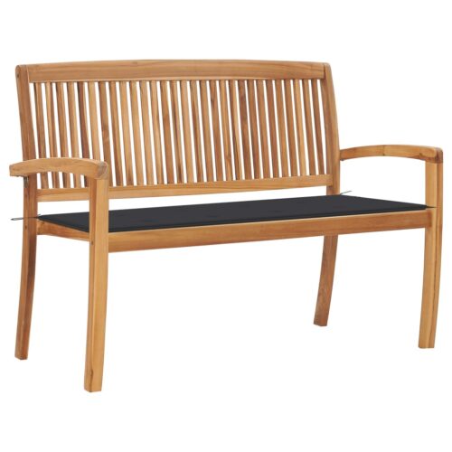 Stackable Garden Bench with Cushion Outdoor Patio Seat Chair Solid Teak Wood