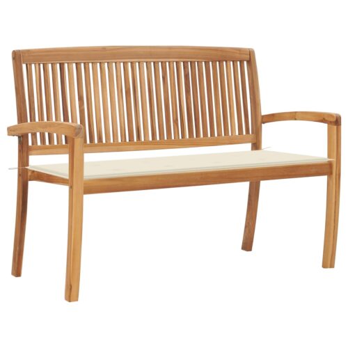 Stackable Garden Bench with Cushions Outdoor Patio Lounge Chair Solid Teak Wood