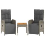 Garden Reclining Chairs 2pcs with Table Grey Poly Rattan