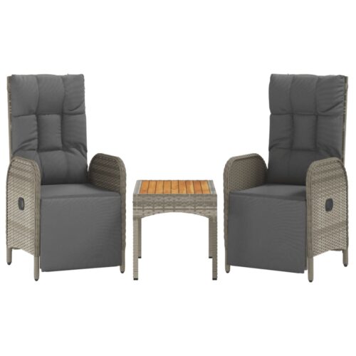 Garden Reclining Chairs 2pcs with Table Grey Poly Rattan