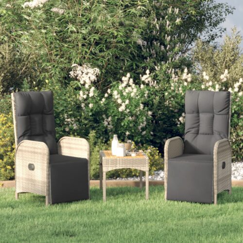 Garden Reclining Chairs 2pcs with Table Grey Poly Rattan - Image 2