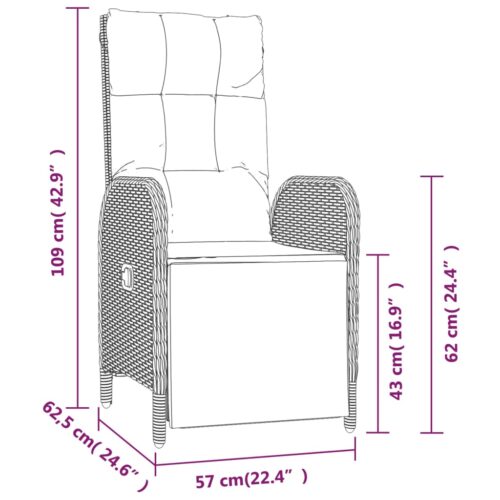 Garden Reclining Chairs 2pcs with Table Grey Poly Rattan - Image 8
