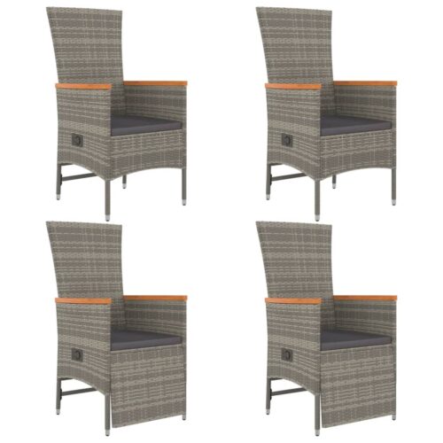 5-Piece Garden Dining Set with Cushions Grey Poly Rattan Wicker Outdoor Patio Furniture - Image 4