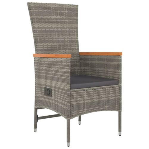5-Piece Garden Dining Set with Cushions Grey Poly Rattan Wicker Outdoor Patio Furniture - Image 6
