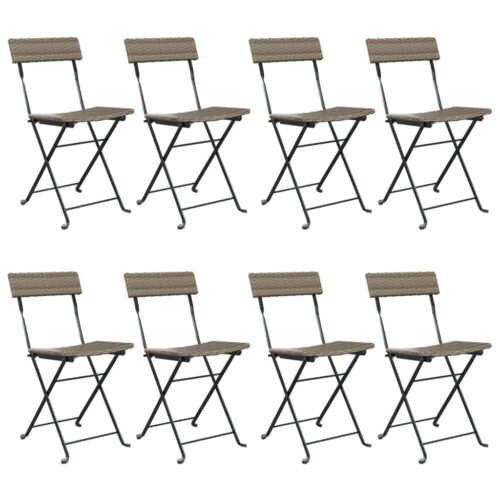 Folding Bistro Chairs 8pcs Grey Poly Rattan Steel - Image 2