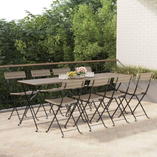 Folding Bistro Chairs 8pcs Grey Poly Rattan Steel - Image 10