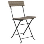 Folding Bistro Chairs 8pcs Grey Poly Rattan Steel
