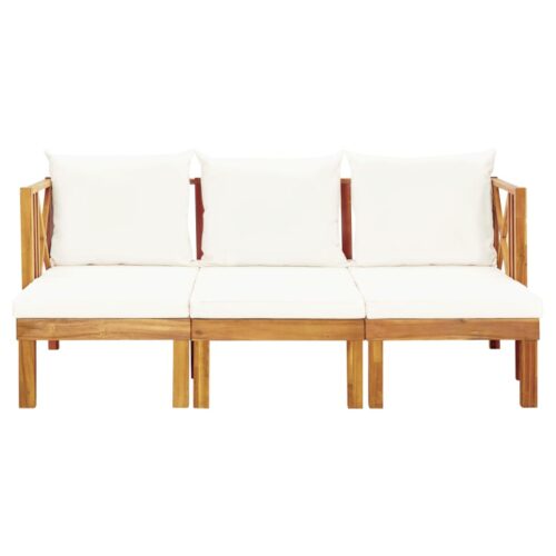 3-Seater Garden Bench with Cushions Outdoor Patio Wooden Chair Solid Acacia Wood - Image 2