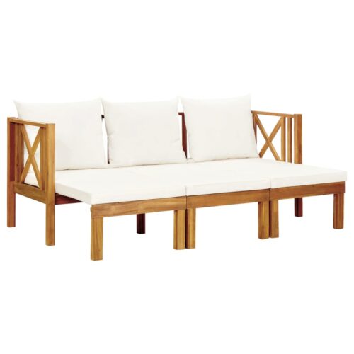 3-Seater Garden Bench with Cushions Outdoor Patio Wooden Chair Solid Acacia Wood