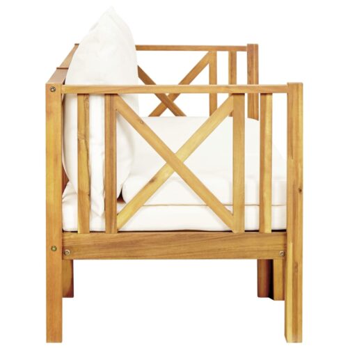 3-Seater Garden Bench with Cushions Outdoor Patio Wooden Chair Solid Acacia Wood - Image 4