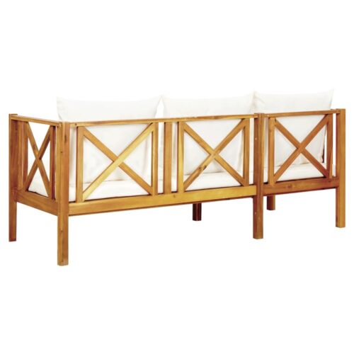 3-Seater Garden Bench with Cushions Outdoor Patio Wooden Chair Solid Acacia Wood - Image 5