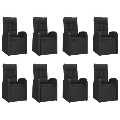 9-Piece Garden Dining Set with Cushions Black Poly Rattan Wicker Outdoor Patio Furniture - Image 4