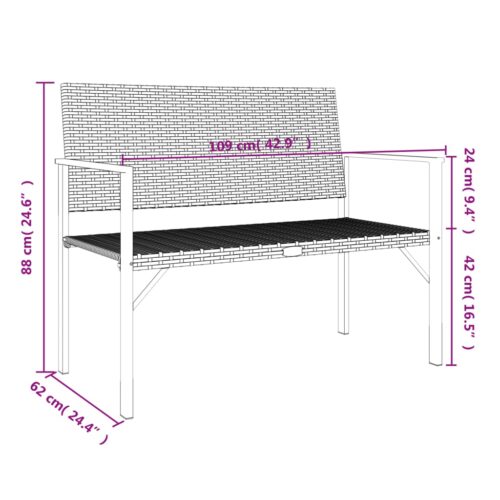 2-Seater Garden Bench Grey Poly Rattan - Image 8