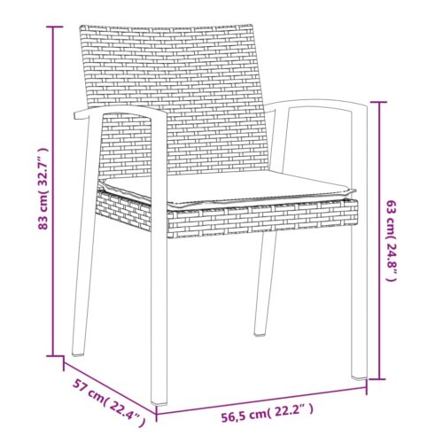 Garden Chairs with Cushions 2pcs Black 56.5x57x83cm Poly Rattan - Image 10