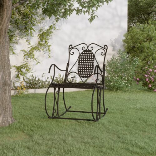 Rocking Garden Bench Outdoor Patio Seat Lounge Seater Balcony Chair Steel Black - Image 2
