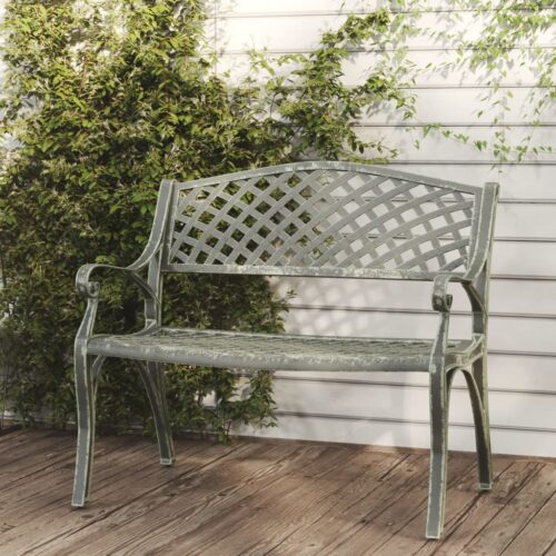 Garden Bench 102cm Cast Aluminium Green - Image 2