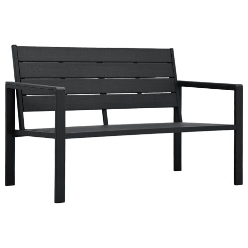 Outdoor Garden Bench Patio Wooden Look Seater Chair Park Seat Furniture Black - Image 2