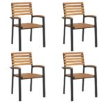 4x Stackable Outdoor Chairs Set Garden Patio Wooden Dining Chair Solid Acacia