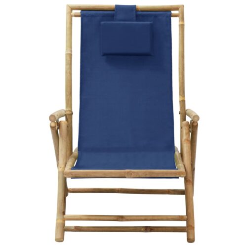 Reclining Relaxing Chair Navy Blue Bamboo Fabric - Image 3